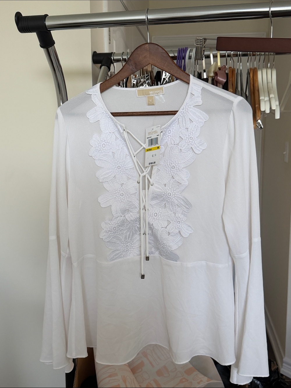 MICHAEL Michael Kors White Lace-Trim Peasant Tunic